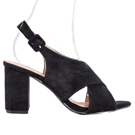 SHELOVET Wygodne Sandały Na Słupku czarne