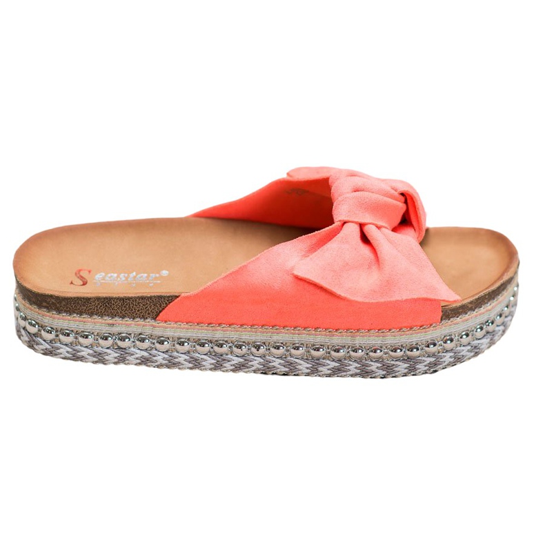 Seastar Zamszowe Klapki Z Ozdobna Platformą czerwone pomarańczowe