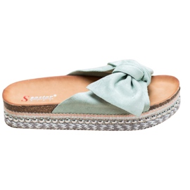 Seastar Zamszowe Klapki Z Ozdobną Platformą zielone