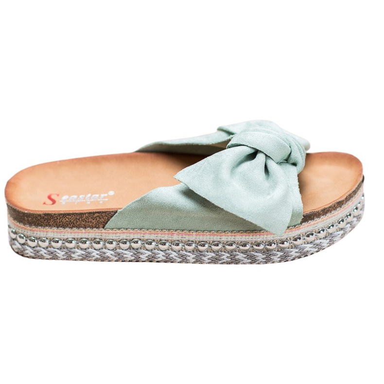 Seastar Zamszowe Klapki Z Ozdobną Platformą zielone