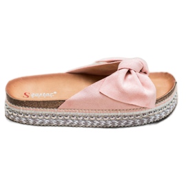 Seastar Zamszowe Klapki Z Ozdobną Platformą różowe