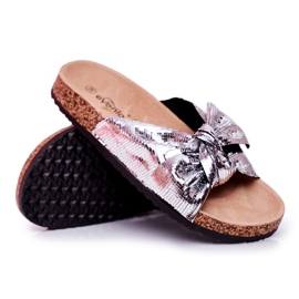 EVE Klapki Damskie z Dużą Kokardą Srebrne Lovely Time szare