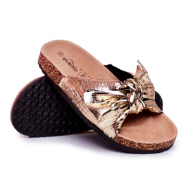 EVE Klapki Damskie z Dużą Kokardą Złote Lovely Time złoty