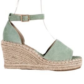 Seastar Sandałki Na Słomkowej Koturnie zielone