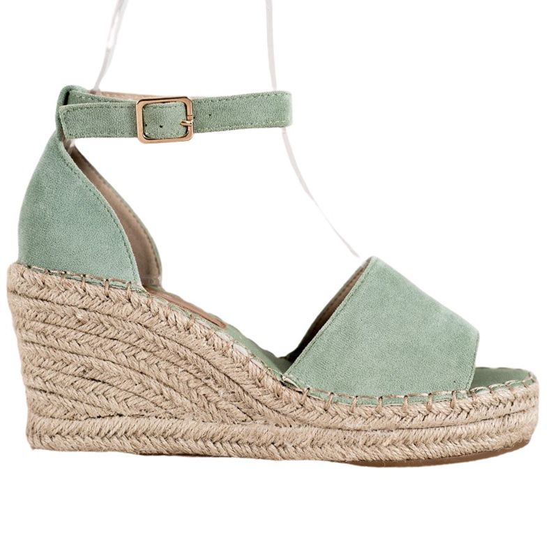 Seastar Sandałki Na Słomkowej Koturnie zielone