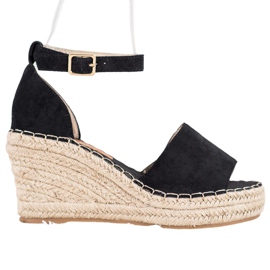 Seastar Sandałki Na Słomkowej Koturnie czarne