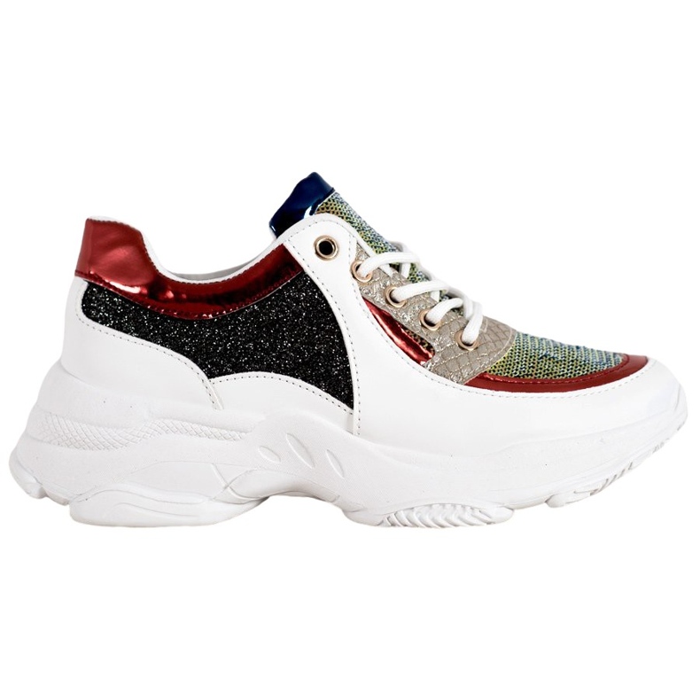 SHELOVET Kolorowe Sneakersy Z Cekinami białe czarne czerwone wielokolorowe