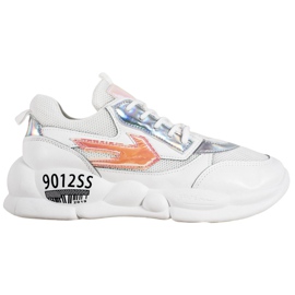 SHELOVET Sneakersy Z Eko Skóry Fashion białe wielokolorowe szare