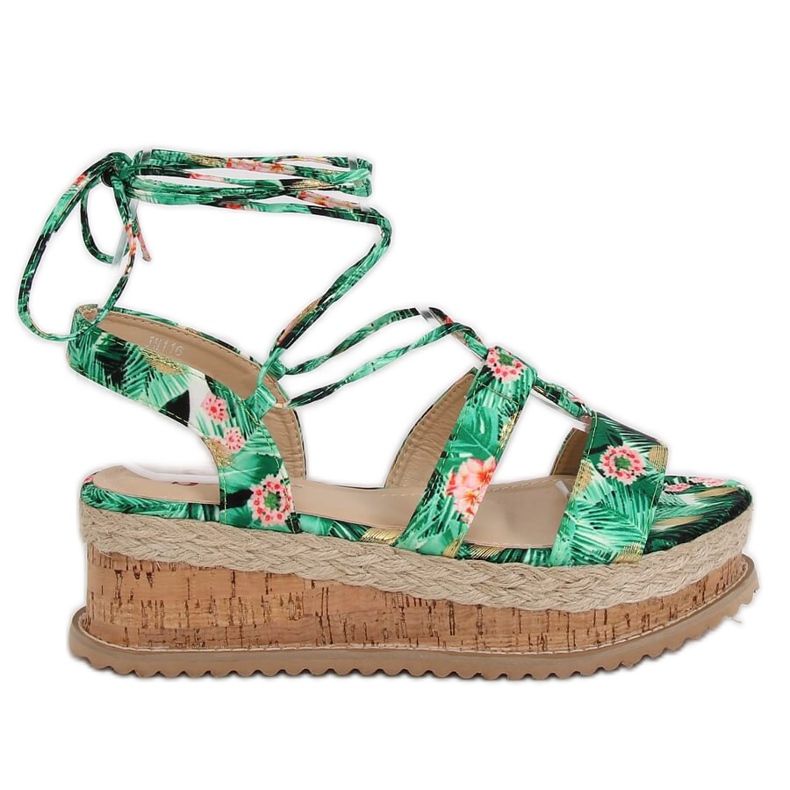 Sandałki espadryle zielone JH116 Flower Green