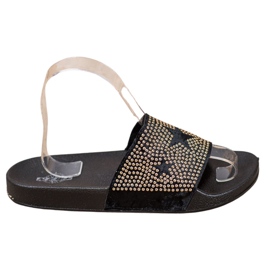 SHELOVET Welurowe Klapki Z Gwiazdami czarne