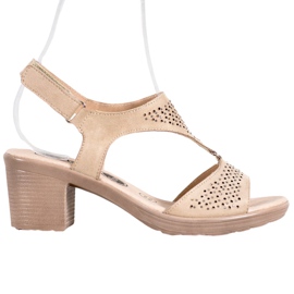 SHELOVET Komfortowe Sandały Na Rzep brązowe