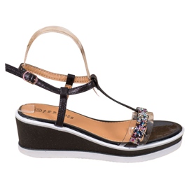 SHELOVET Stylowe Koturny Z Eko Skóry czarne