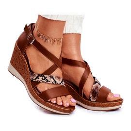 Sandały Damskie Na Koturnie Sergio Leone Brązowe SK309