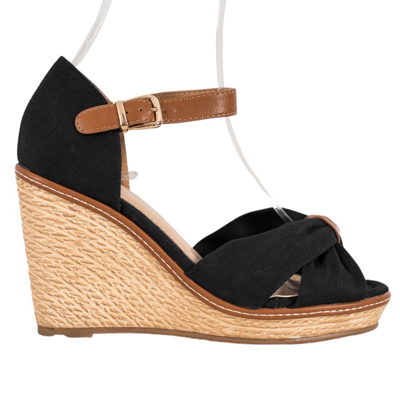 SHELOVET Sandałki Na Wysokiej Koturnie czarne