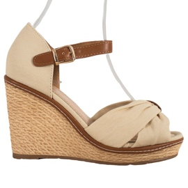 SHELOVET Sandałki Na Wysokiej Koturnie brązowe