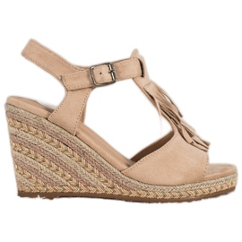 Small Swan Zamszowe Koturny Z Frędzlami brązowe