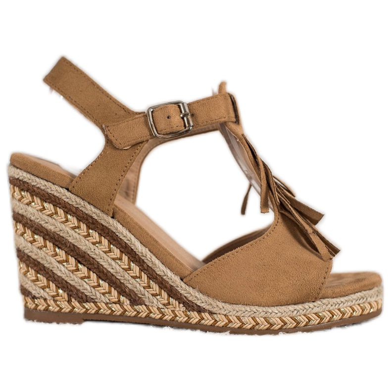 Small Swan Zamszowe Koturny Z Frędzlami brązowe