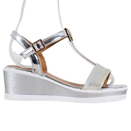 SHELOVET Srebrne Koturny Z Eko Skóry szare