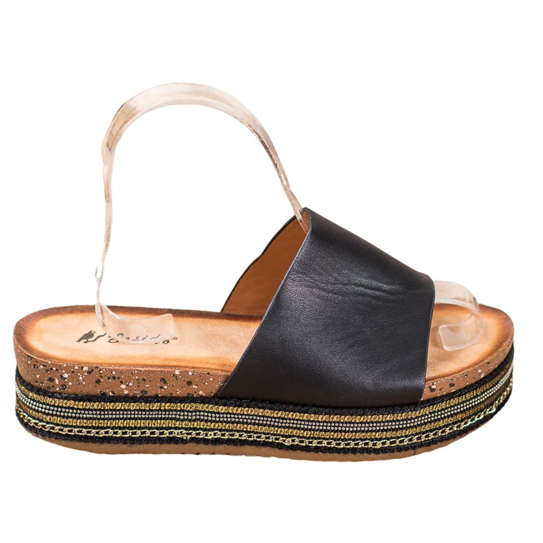 SHELOVET Czarne Klapki Na Platformie