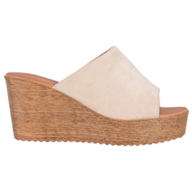 Renda Klapki Na Wysokiej Koturnie brązowe