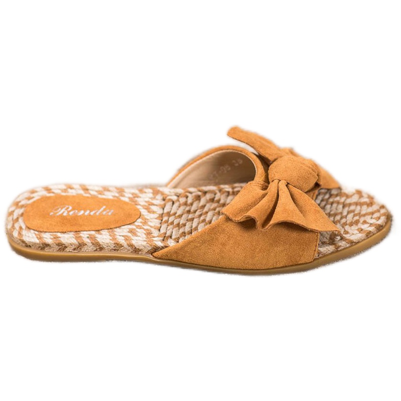 Renda Eleganckie Klapki Z Kokardą brązowe