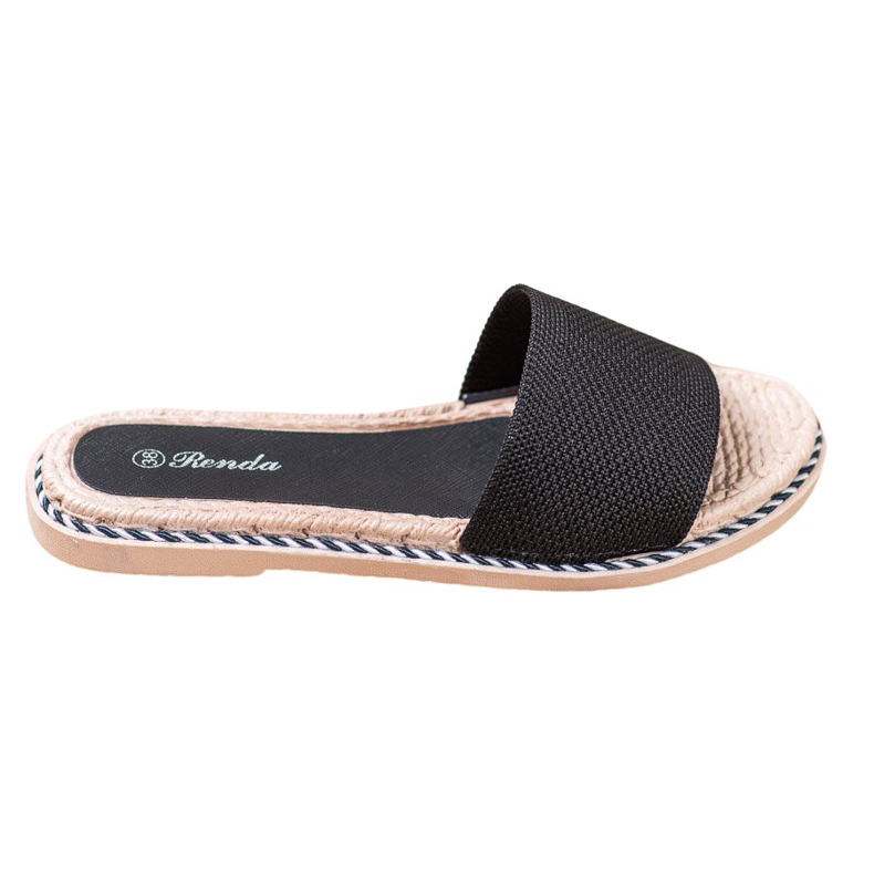 Renda Tekstylne Czarne Klapki