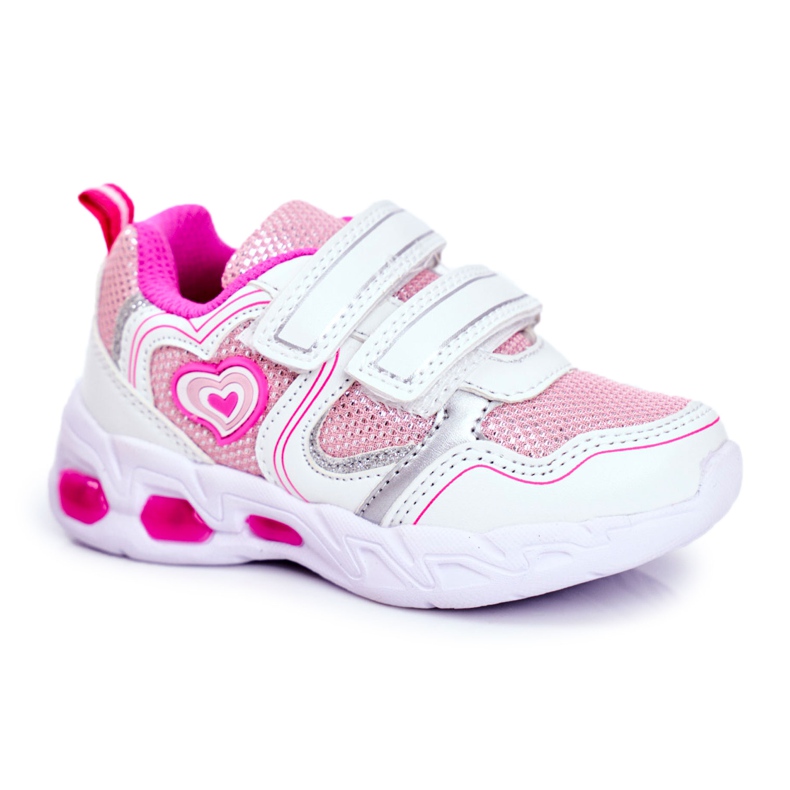 EVE Sportowe Buty Dziecięce Świecące Na Rzepy Białe Scarlet różowe