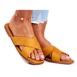 Klapki Damskie Paski na Krzyż Żółte Philippines