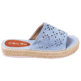 Nio Nio Klapki Na Słomkowej Platformie niebieskie