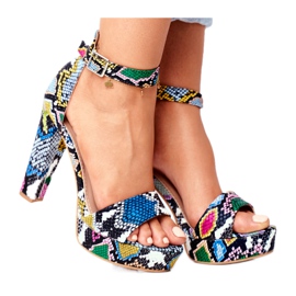 SEA Sandały Damskie Na Słupku Kolorowe Wężowe Figaro wielokolorowe