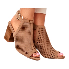 Bellucci Botki Damskie Ażurowe Peep Toe Beżowe Paradise beżowy