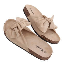 Klapki na korkowej podeszwie beżowe 10-218 Beige beżowy