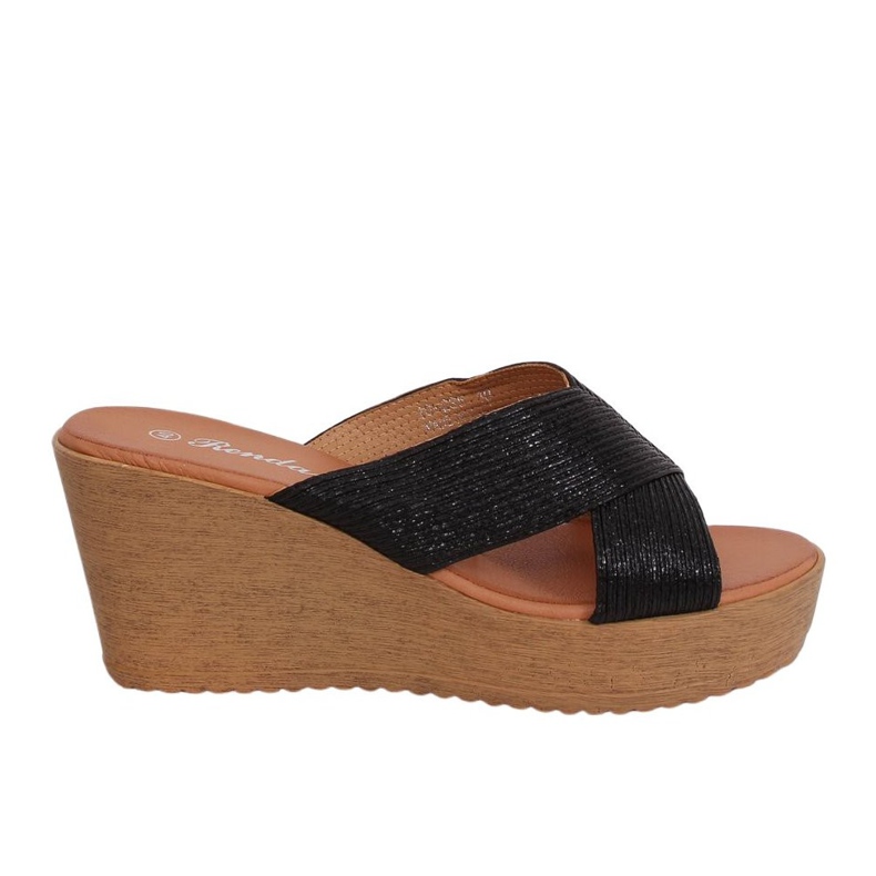 Klapki na koturnie czarne 10-235 Black