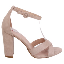 Sandałki na słupku beżowe TU133P Beige beżowy