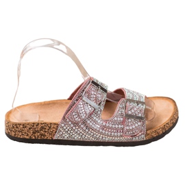 Bona Stylowe Klapki Ze Sprzączką różowe