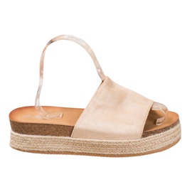 Renda Zamszowe Klapki Na Platformie brązowe