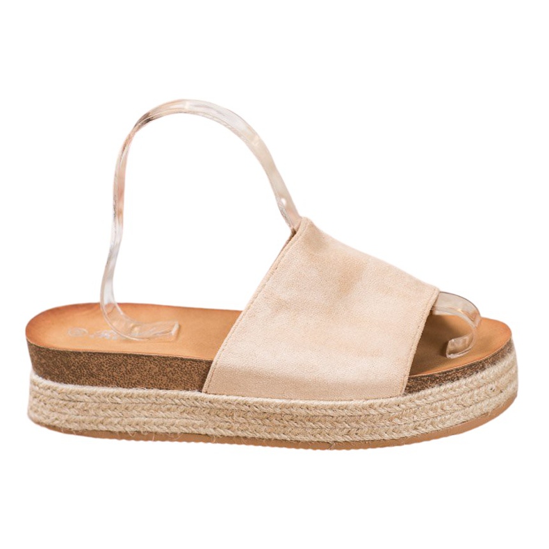 Renda Zamszowe Klapki Na Platformie brązowe