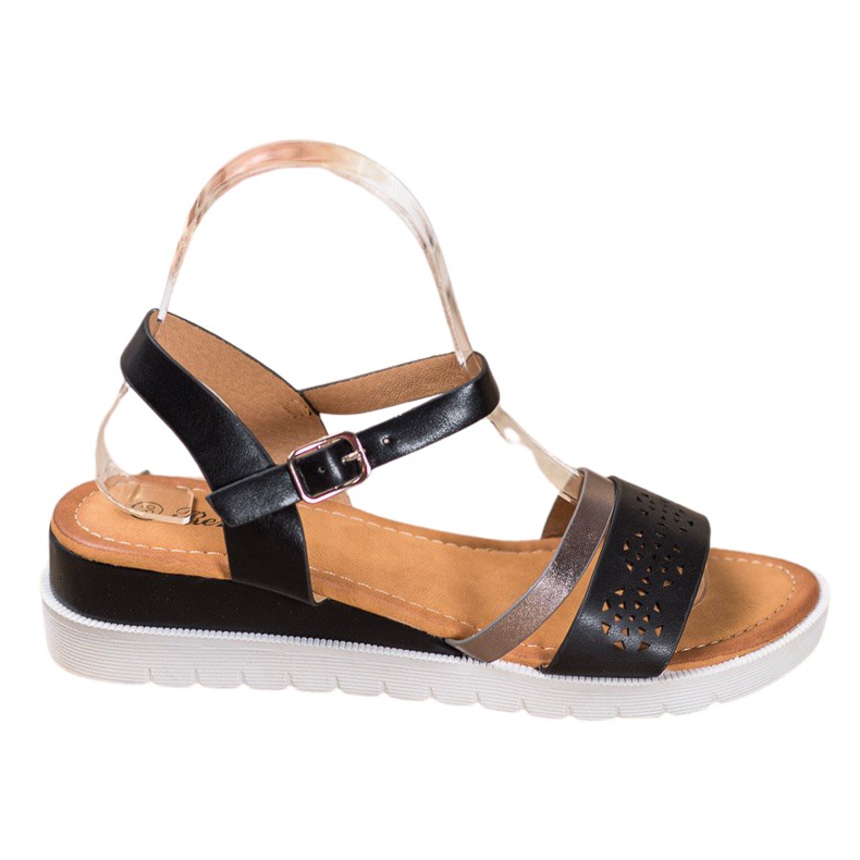 Renda Sandały Na Koturnie Z Eko Skóry czarne