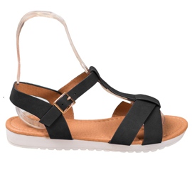 SHELOVET Czarne Tekstylne Sandały