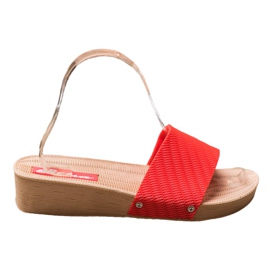 Bona Stylowe Klapki Na Platformie czerwone