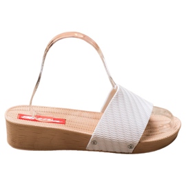 Bona Stylowe Klapki Na Koturnie białe