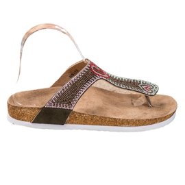 Bona Klapki Japonki Na Platformie brązowe