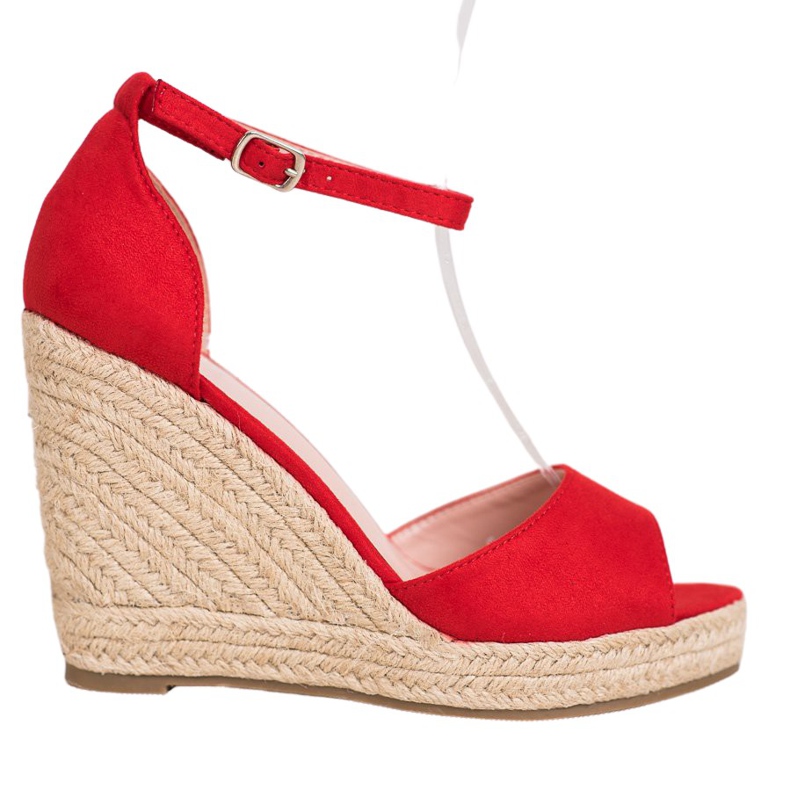 SHELOVET Czerwone Espadryle Na Koturnie
