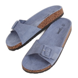 Klapki na korkowej podeszwie niebieskie G-5026 Blue