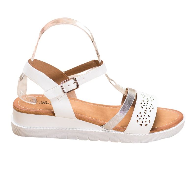 Renda Sandały Na Koturnie Z Eko Skóry białe