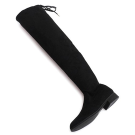 Wysokie Zamszowe Kozaki Lycra 3037 Czarny białe