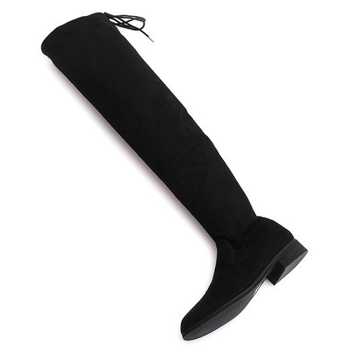 Wysokie Zamszowe Kozaki Lycra 3037 Czarny białe