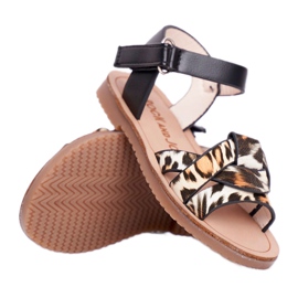 FRROCK Dziecięce Sandałki Na Rzepy Panterka Mimi brązowe czarne pomarańczowe