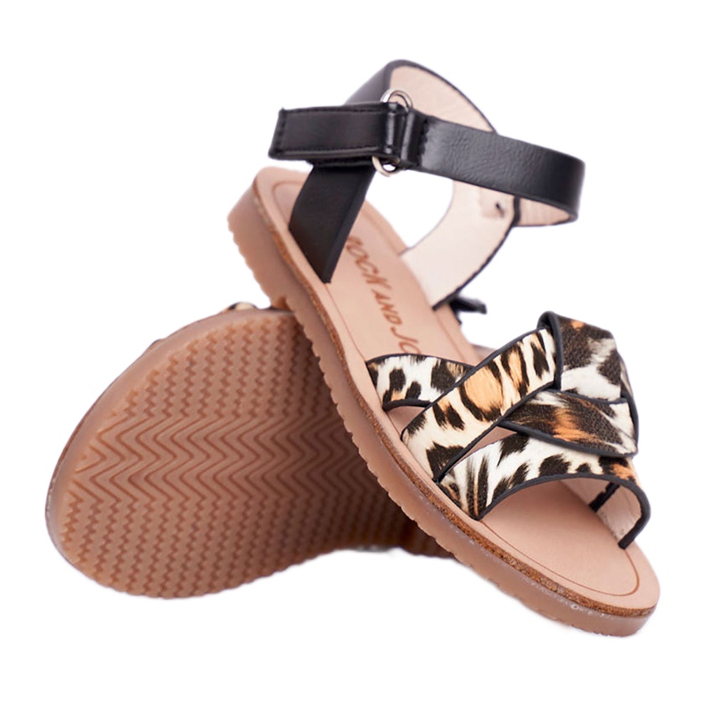 FRROCK Dziecięce Sandałki Na Rzepy Panterka Mimi brązowe czarne pomarańczowe