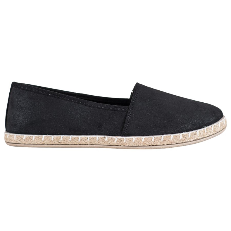 SHELOVET Czarne Espadryle Z Brokatem